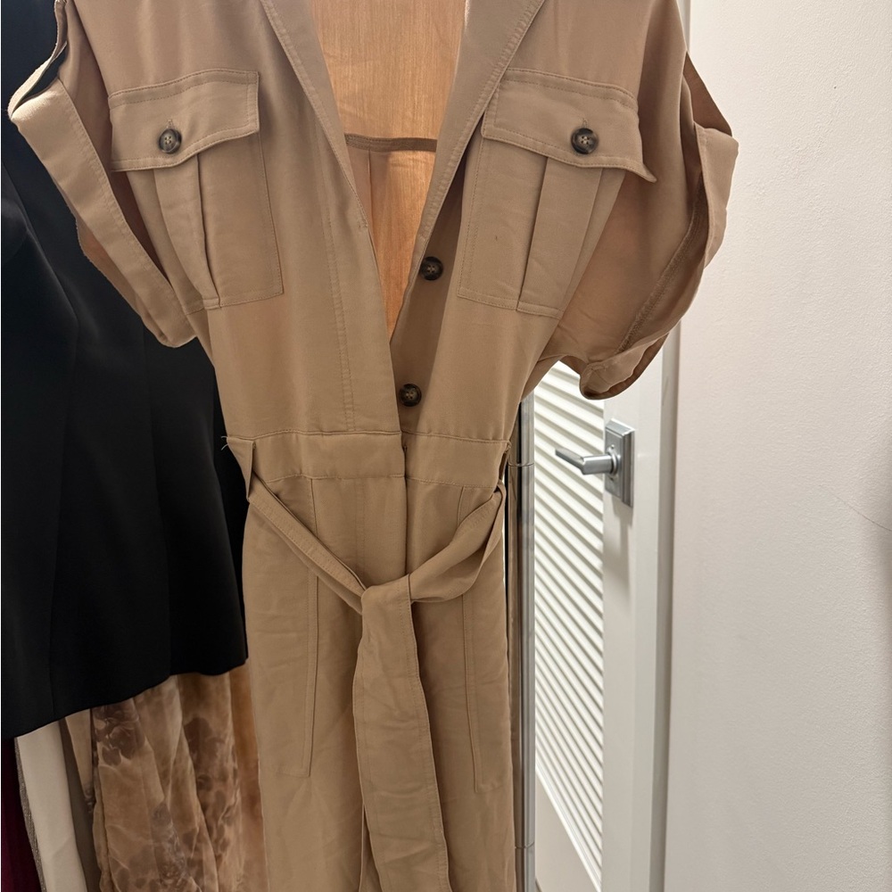 H&M Beige Collared Jumpsuit